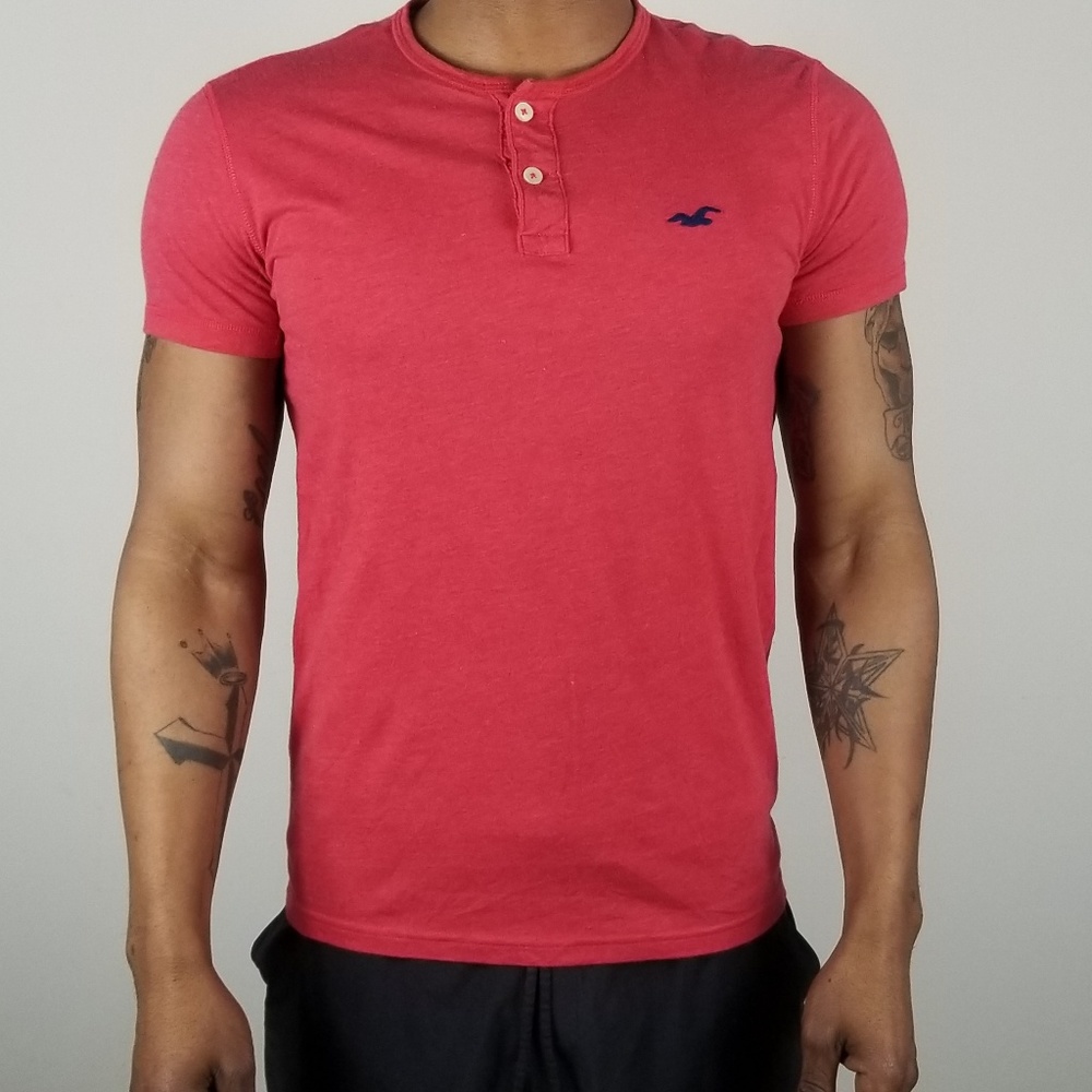 Hollister red short sleeve button detail tee shirt